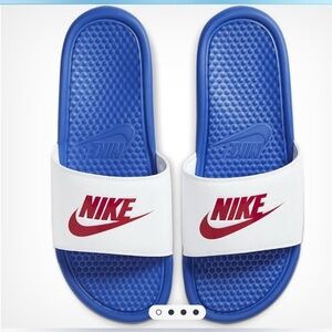 NIB Men’s Nike Benassi JDI Slides – Size 13 – Royal Blue/White/Red
